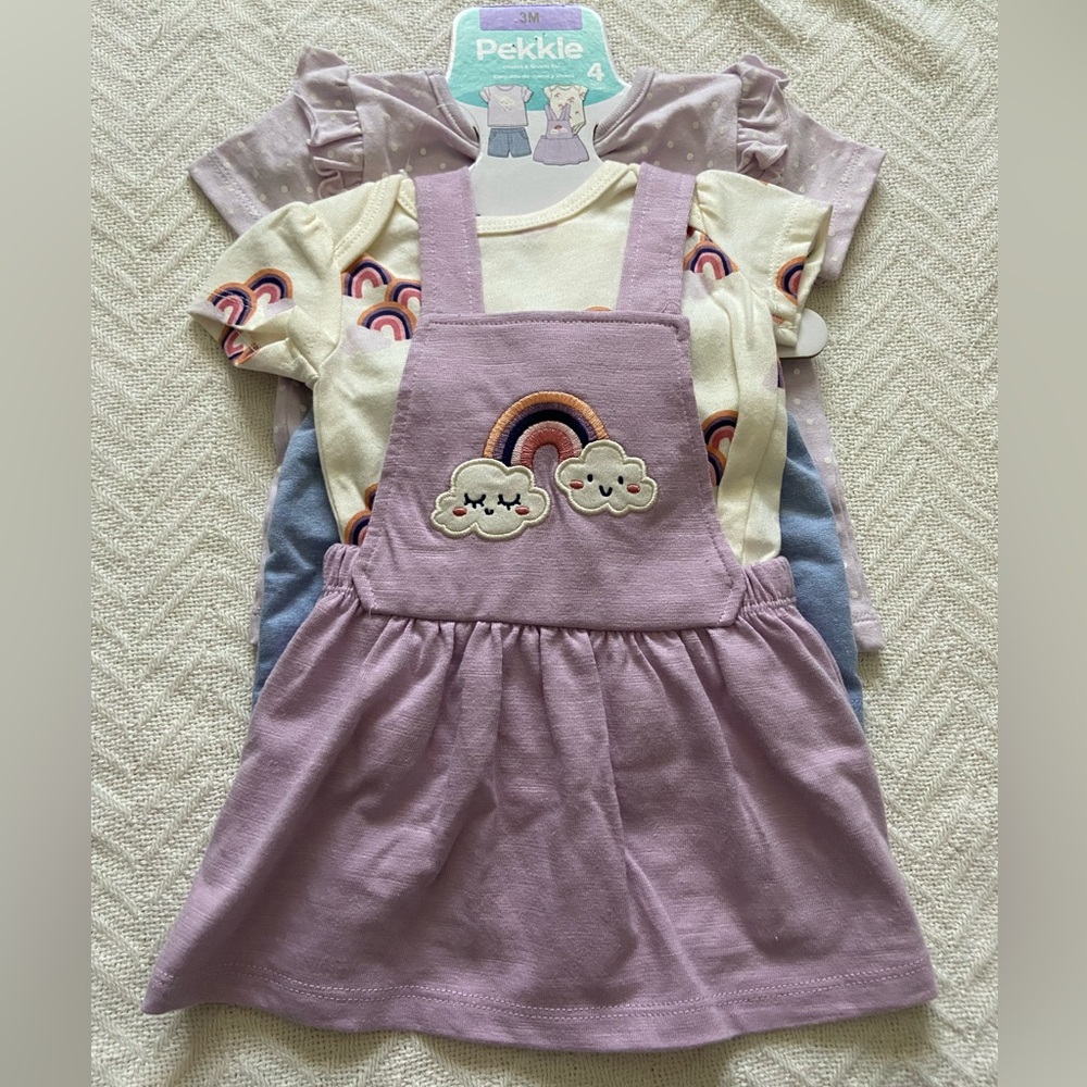 Baby's Pekkle Overall & Shorts 4 pieces Set Purple (Clouds)